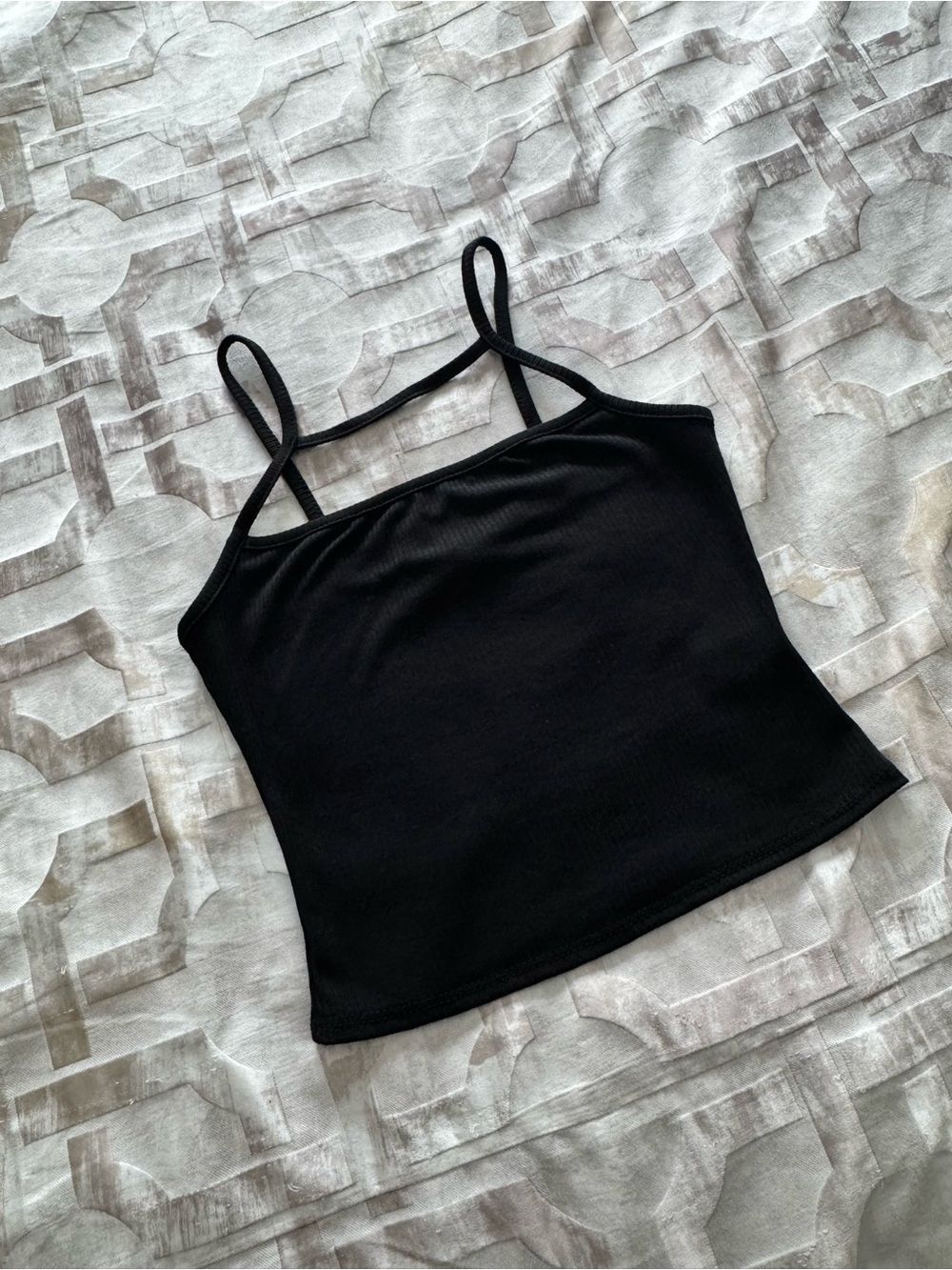 Blue Blush Black Ribbed Spaghetti Strap Tank